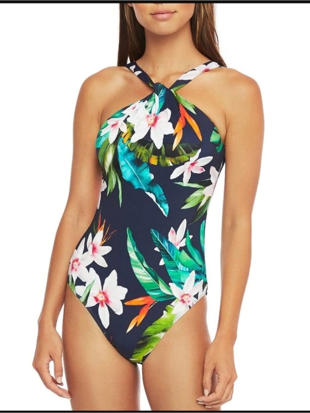 Lauren Ralph Lauren Navy Floral Halter One-Piece Swimsuit